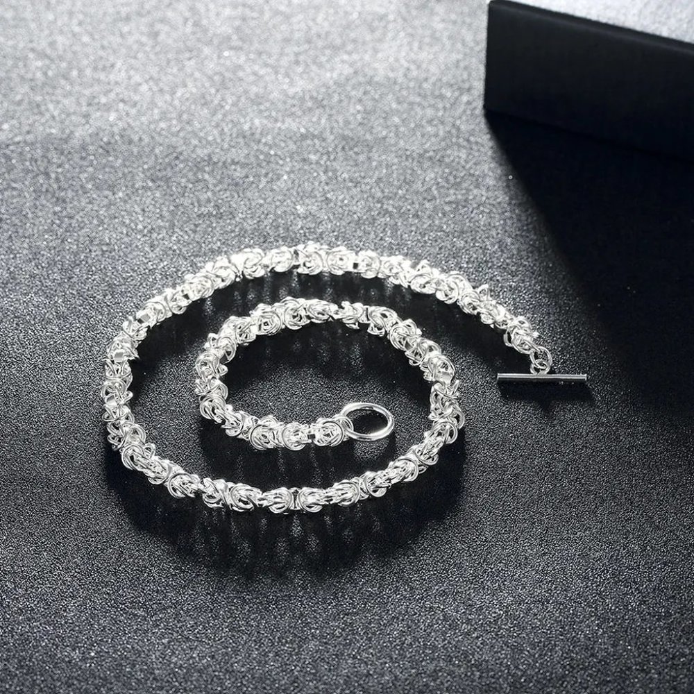 18 Inch Long Byzantine Toggle Chain  7mm Wide Stamped .925 Solid Sterling Silver - Picture 3 of 6